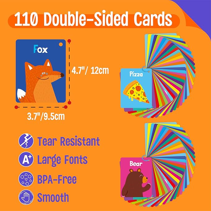 110 PCS Early Learning Flashcards, Double Sided Cards- Alphabet, Home Object - Image 2