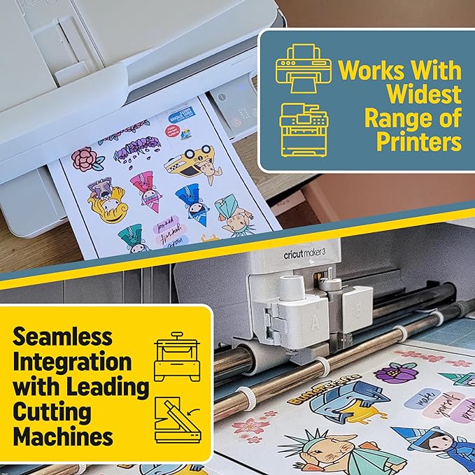 Printable Vinyl - Sticker Paper for Inkjet Printer for Epson (50 Sheets, 8.5" x 11", Anti Jam) - Glossy Printable Sticker Paper - Inkjet Printable Waterproof Sticker Paper - Make Labels and Decal