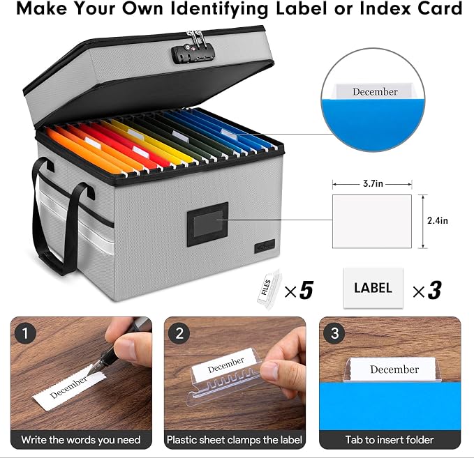 Fireproof Document Box with Lock, 2-Layer File Box Storage Organizer with 5 - Image 5