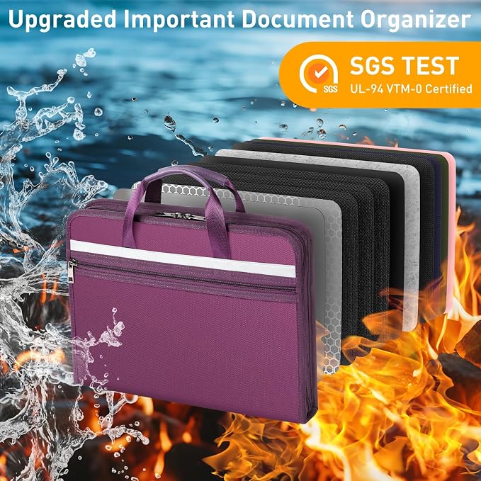 Fireproof Document Bag with Accordion File Organizer | Upgraded 5200°F Aluminum - Image 4