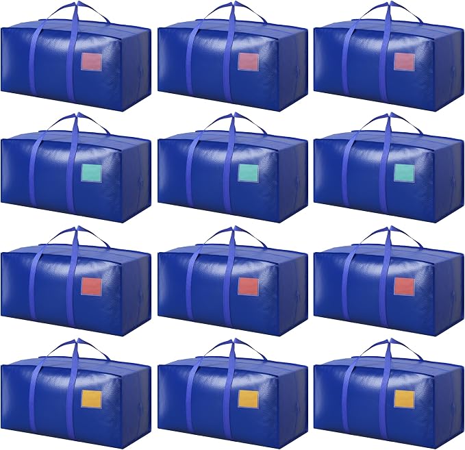 12 Pack Moving Bags with Full-Open Side Zipper, Extra Large 93L Heavy Duty by RMOHRO