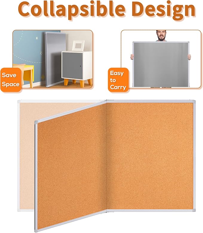 maxtek Large Cork Board 60 x 48 in, Bulletin Board for Walls, 5'x 4' Extra Aluminum Framed Corkboard, Foldable Wall Mounted Back to School Pin Memo Notice Cork Board for Office, Home Wall Display-DeskLoop Office
