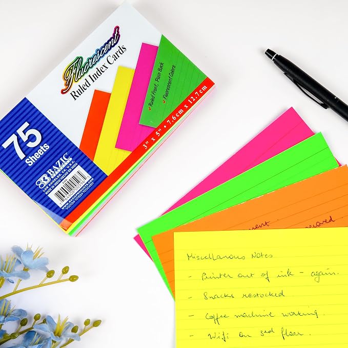 BAZIC Products Fluorescent Ruled Index Cards, 3 x 5 in, 75 Ct, 36-Case | fully - Image 7