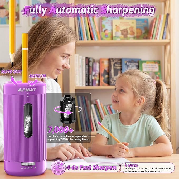 AFMAT Electric Pencil Sharpener, Auto in & Out, 5 Nibs, 7K+ Uses, Fully - Image 2