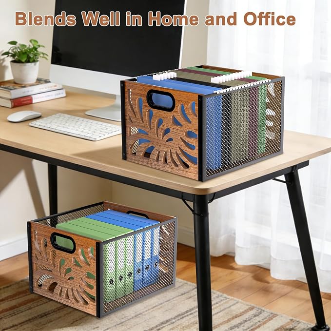 Wood File Box, Hanging File Organizer Box, Portable Files Storage Boxes - Image 5