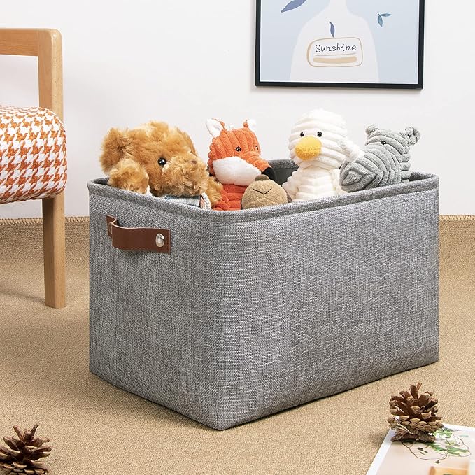 DULLEMELO Medium Storage Baskets for Organizing, Rectangular Fabric Storage Bins Collapsible, Perfect for Shelves, Closets, Nursery, Home, Office, Empty Gift Baskets (3-Pack,Grey)-DeskLoop Office