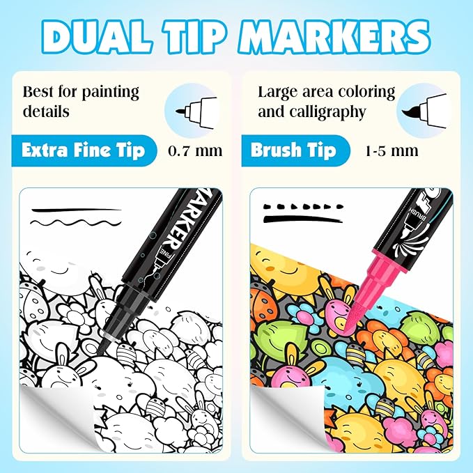 FUMILE 36 Colors Acrylic Paint Markers Dual Tip(Fine and Brush Tip), Acrylic Paint Pens paint Marker for Wood, Rock, Plastic, Glass, Ceramic, Canvas.Acrylic Markers Set for DIY Crafts and Art.-DeskLoop Office
