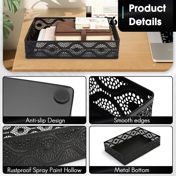 Desk Drawer Organizer, A4 Large Metal Mesh Desk Organizer Tray, Carved Hollow - Image 4