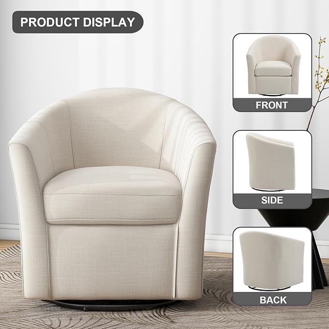 UIXE 360° Swivel Barrel Accent Chairs Set of 2, Modern Round Arm Chair Upholstered Club Armchair, Single Sofa Seating in Fabric for Living Room, Bedroom (Beige)-DeskLoop Office
