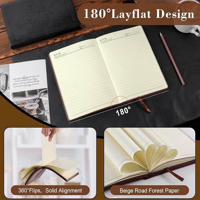 Fetinar Leather Journal Notebook, 300 Pages Hope Tree Softcover Lined Notebook - Image 3
