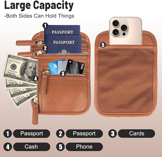 Sizobi Neck Wallet for Traveling Women Men, RFID Blocking Leather Passport - Image 2