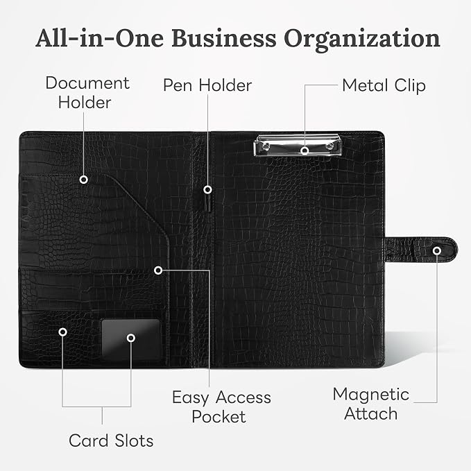 Clipboard Folder Padfolio, Mymazn Writing Portfolio Faux Leather Clipboards - Image 2