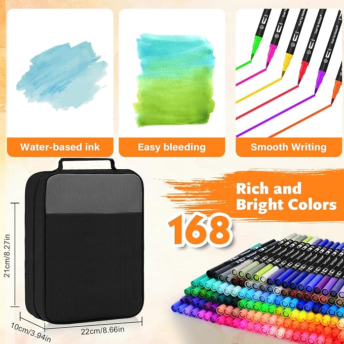 IVSUN Dual Brush Marker Pens, 168 Colors Art Markers Set - Image 4