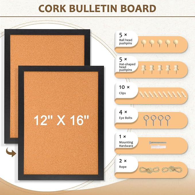 Double-Sided Small Wood Framed Cork Board - Image 2