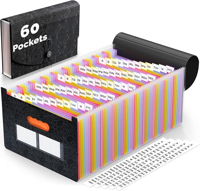 AFMAT Accordion File Organizer, 60 Pockets Expanding File Folder w/Labels by AFMAT
