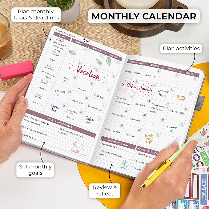Clever Fox Planner 2nd Edition – Colorful Weekly & Monthly Goal Planner, Time Management & Productivity Organizer, Undated, A5 (Silver Black)-DeskLoop Office