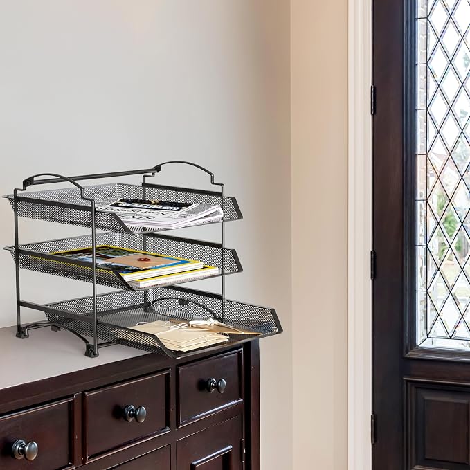Simple Houseware 3-Tier Stackable and Sliding Desktop Document Letter Tray - Image 4