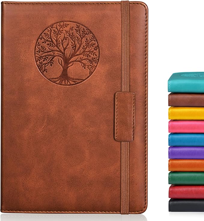 Lined Journal Notebook for Women Men,256 Pages A5 Hardcover Leather Journals for Writing,Travel,Business,Work & School,College Ruled Notebooks for Note Taking,Diary Notepad 5.7"×8.3"(Brown)-DeskLoop Office