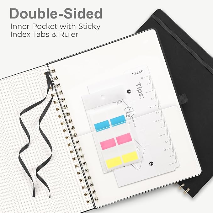 RETTACY Graph Grid Paper Notebook, 110 Pages, A4 Large Size (8.5'' × 11''), 5 Squares per Inch, Leather Hardcover, 100 GSM Thick Paper, for School, Students, Math, Engineering (Black)-DeskLoop Office