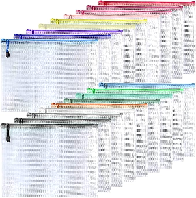 Oaimyy-18PCS-7 x 11" Mesh Zipper Pouch, Plastic Zip File Folders Puzzle Bags by Oaimyy