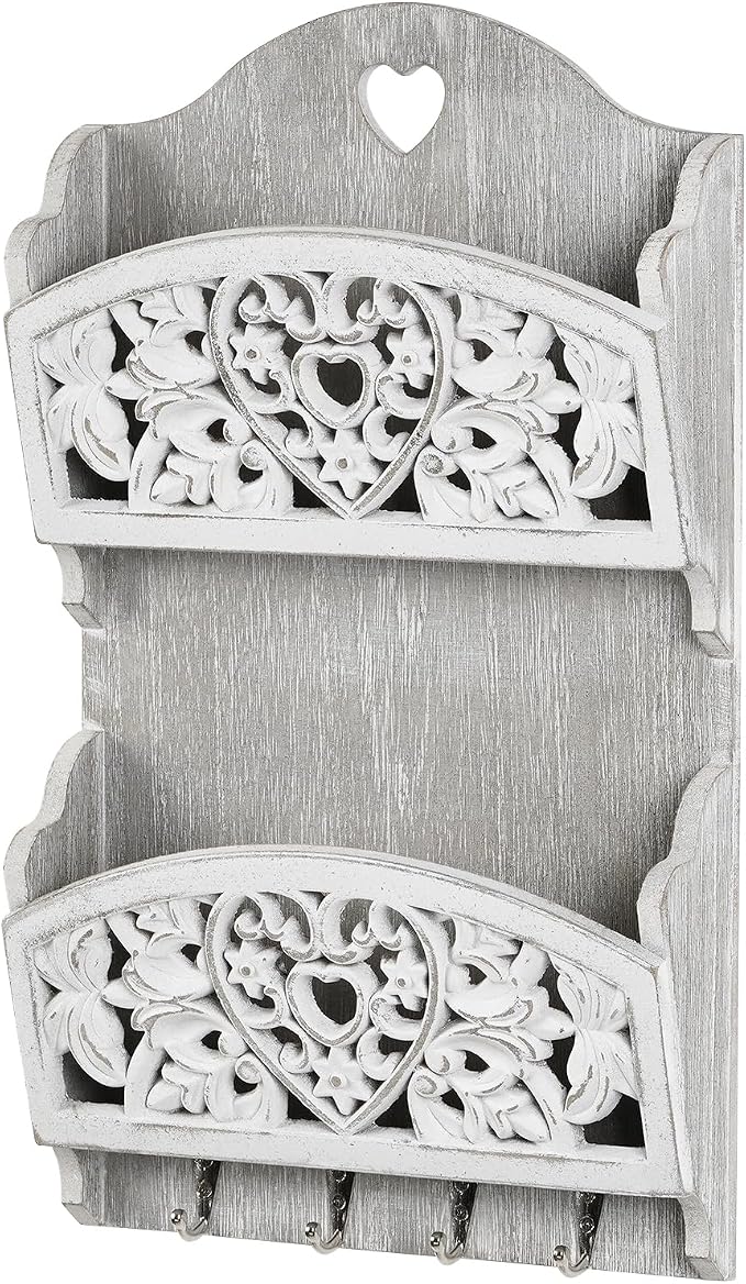 Mail Organizer with Key Holder, 2-Slot Mail Holder with 4 Key Hooks - Image 8