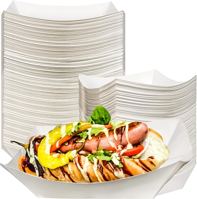 100 Pack 3lb Kraft Paper Food Trays, Waterproof Heavy-Duty Paper Food Boats by MotBach