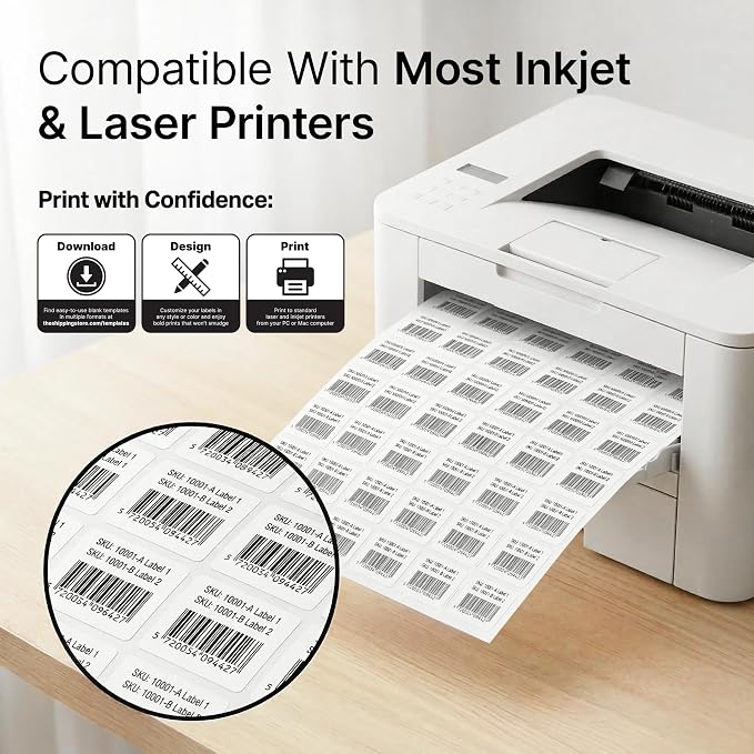 1" X 1" Matte White Printable Labels Custom Stickers, Logo and Barcode Stickers - Image 3