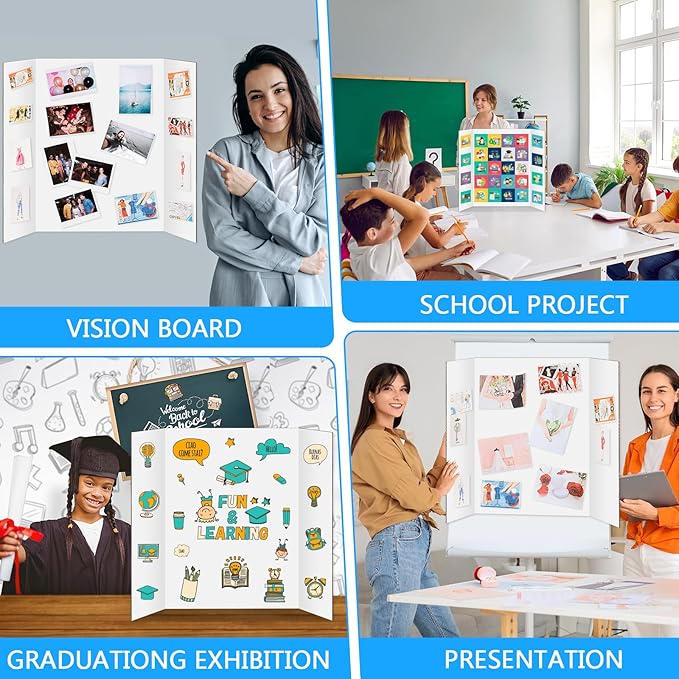 6 Pack Trifold Poster Board 48" X 36", IKAYAS Single sided White Poster Boards, Science Fair Display Boards Posterboard Foamboard for Mounting, Prints,Art,Display,Projects Classroom Supplies-DeskLoop Office