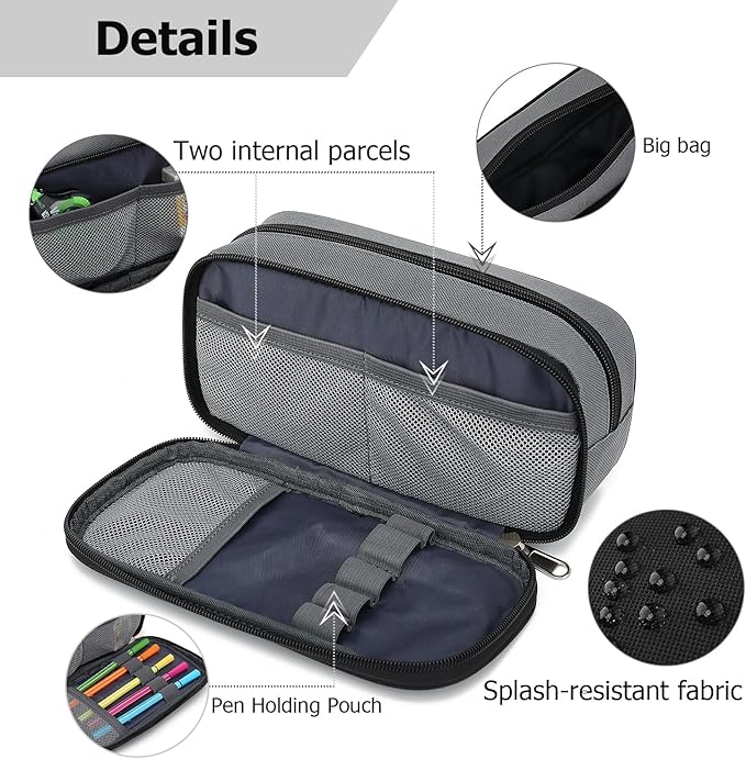Large Capacity Pencil Case Multi-Slot Pencil Pouch Durable Pencil Box Portable Office Pen Bag with Zipper-DeskLoop Office