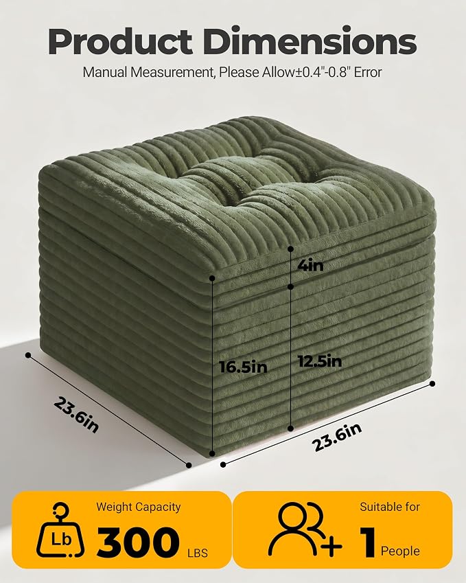 23.6in Pouf Ottoman, Corduroy Ottoman Foot Rest - Image 2