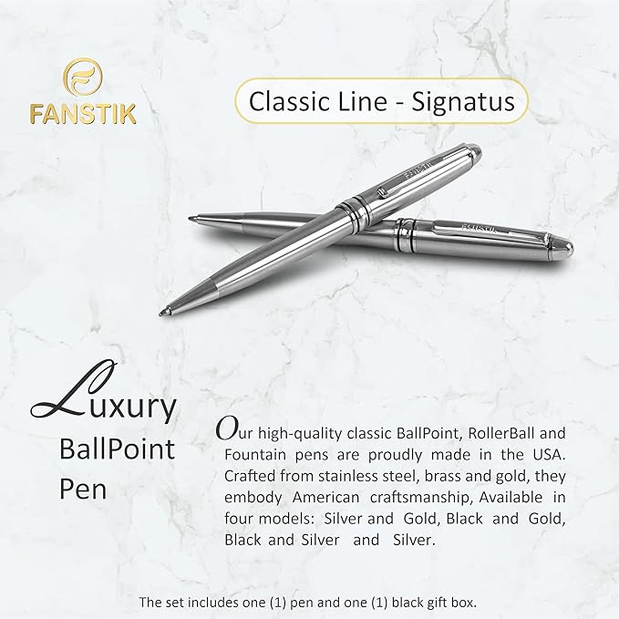 Customized BallPoint pen with name (MADE IN USA), stainless steel, Silver, luxury engraved pen personalized for men and for women. (BallPoint Silver)-DeskLoop Office