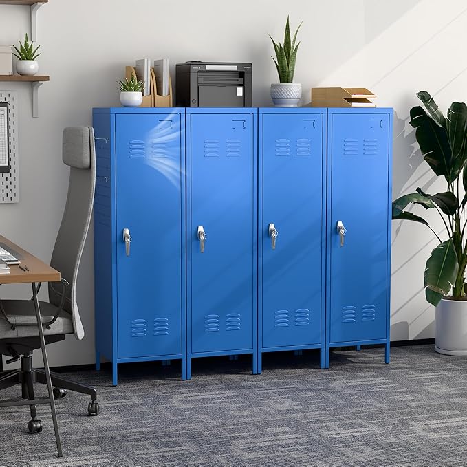 Aobabo Metal 54" H Metal Storage Locker for Employees, Lockable 1 Door with Towel Rack and 2 Side Pegboards with Hooks for School Office Gym Home, Assembly Required (Blue)-DeskLoop Office