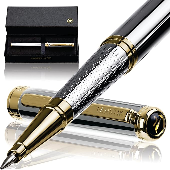 Silver&Gold Luxury Rollerball pen (Made In USA) fancy gift set for women, Real 24K Gold Plating, Professional executive pen gift set for men (Lux Rollerball Silver-Gold)-DeskLoop Office