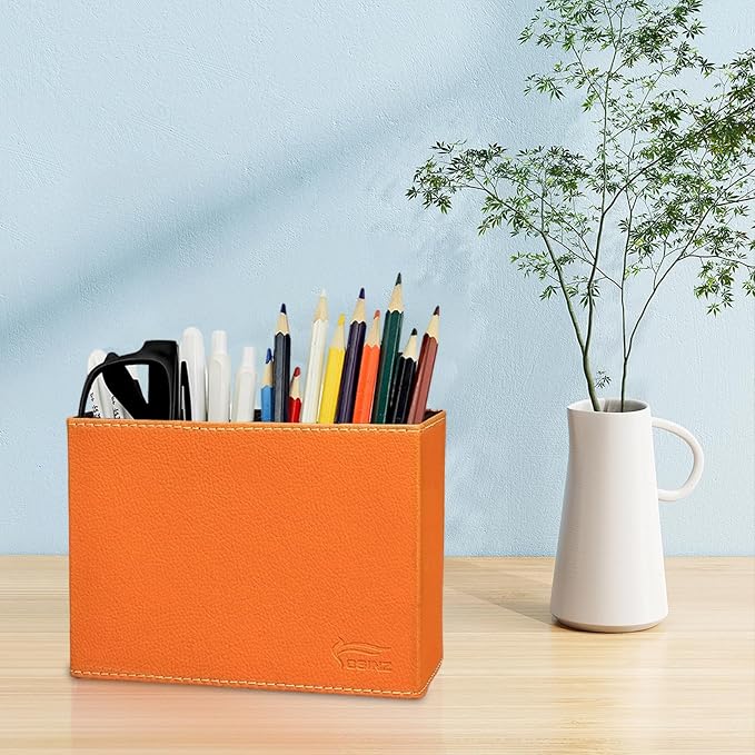Pen Pencil Holder Cup Container PU Leather Desk Organizer Stand Decor Brush - Image 2