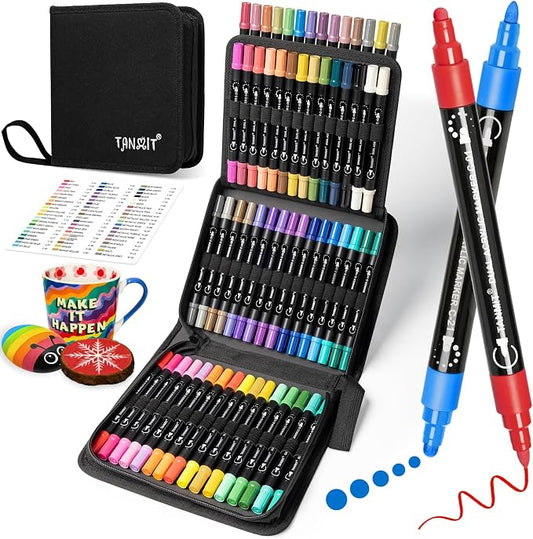 TANMIT 60 Colors Acrylic Paint Markers, Dual Tip Acrylic Paint Pens by Createsomethingwonderfultoday