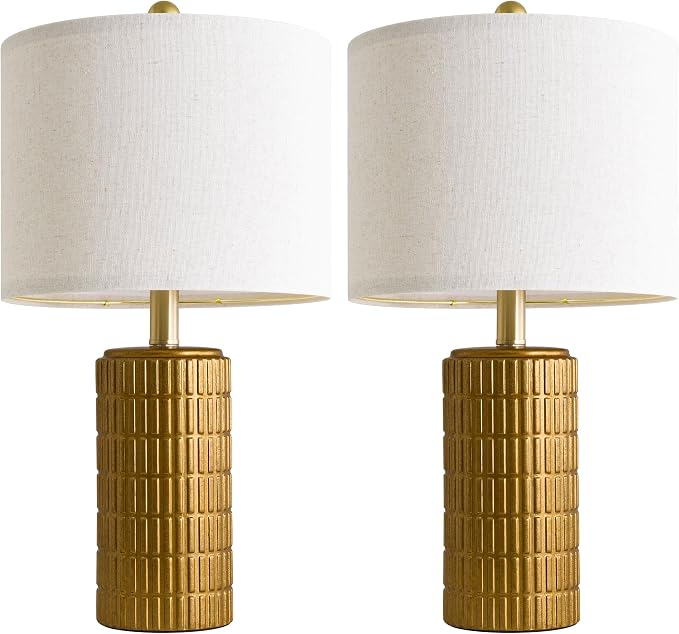 PoKat 20.75" Brass Gold Ceramic Table Lamps Set of 2 - Image 9