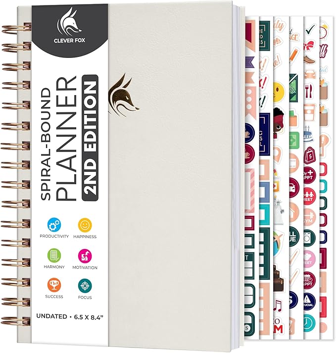 Clever Fox Planner 2nd Edition Spiral – Colorful Weekly & Monthly Goal Planner, Time Management & Productivity Organizer, Undated (White)-DeskLoop Office