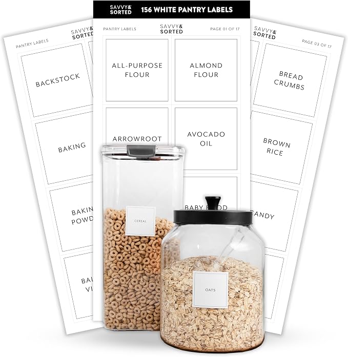Pantry Labels for Food Containers, 156 Preprinted Kitchen Labels for Storage by SAVVYSORTED%C2%AE