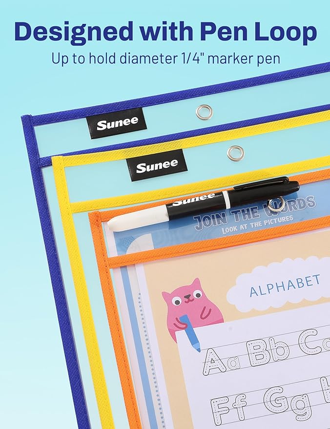 SUNEE 100 Packs Oversized Reusable Dry Erase Pocket Sleeves - Image 4