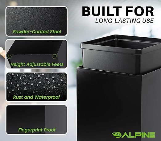 Alpine Commercial Indoor Recycle Bin - 29 Gallon Modern Looking Black Recycle Bin, Office Recycling Bins, Metal Trash and Recycling Container with Stickers & 3 Optional Lids (lid Sold Separately)-DeskLoop Office