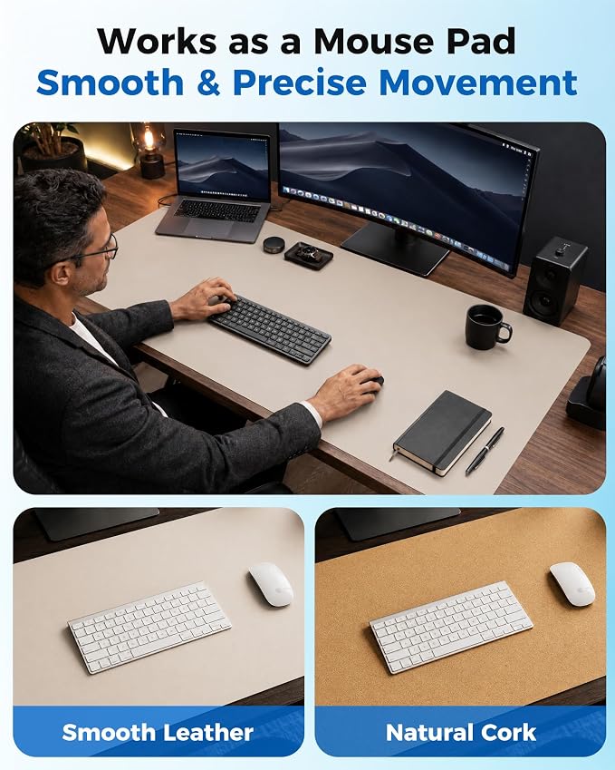 Aothia Dual-Sided Desk Mat, FSC Cork & PU Leather Desk Pad, Large Mouse Pad & - Image 3