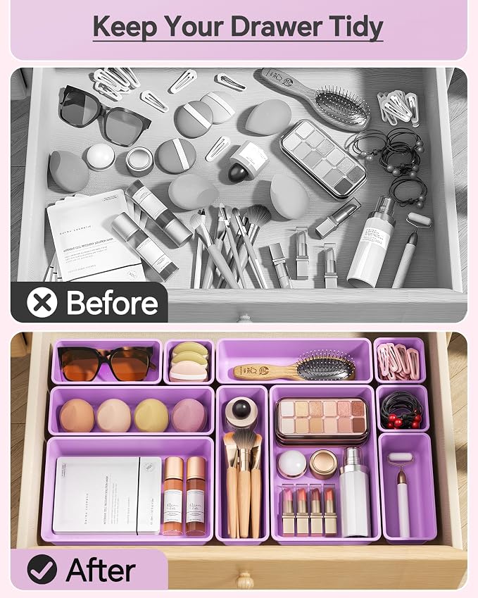 KEMETHY 25 PCS Plastic Drawer Organizers Set, 4 Sizes Vanity Organizer - Image 3