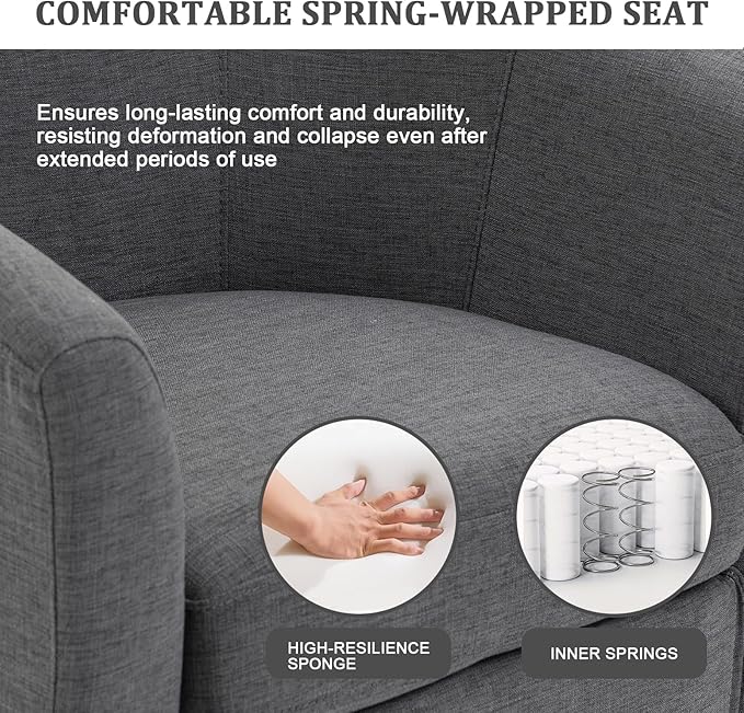 UIXE 360° Swivel Barrel Accent Chairs Set of 2, Modern Round Arm Chair Upholstered Club Armchair, Single Sofa Seating in Fabric for Living Room, Bedroom (Dark Grey)-DeskLoop Office