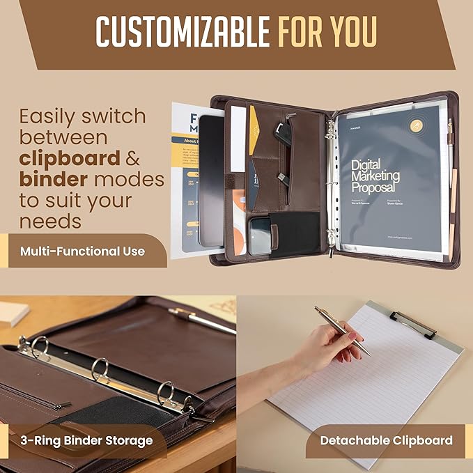 STYLIO Zipper Portfolio | Padfolio 3 Ring Binder and Clipboard Folio | - Image 3