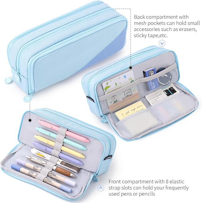CICIMELON Big Capacity Pencil Case 3 Compartments Pen Pouch Bag Multifunctional - Image 3