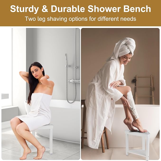 Boulphia Shower Foot Rest 14in, Acacia Wood Shower Stool - Image 4