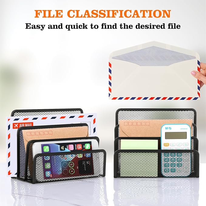 2 Pieces Desk Mail Organizer, Metal Mesh Small File Holders Letter Organizer - Image 3