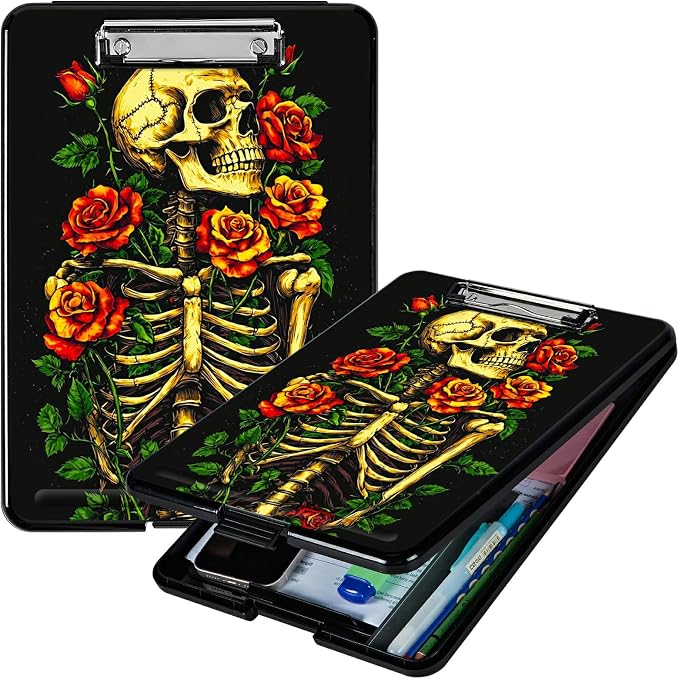 Skull Red Rose A4 Clipboard by Unknown