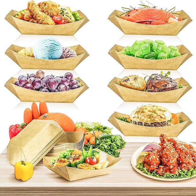 80 Pack 2Lb Paper Food Boat Trays Disposable Paper Boat Containers, Kraft Food - Image 4