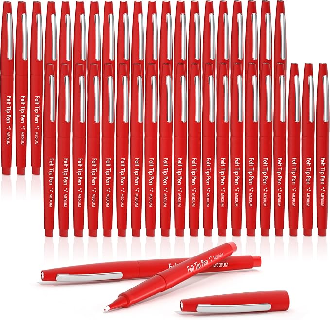 Lelix Felt Tip Pens, 40 Red Pack, 0.7mm Medium Point, Felt Tip Markers Pens by EnjoySilkyWritingwithLelix